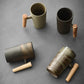 Style Japanese Stoneware Coffee Cup - Handmade Mug with Wooden Handle for Couples