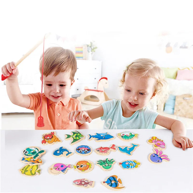 Montessori Interactive Wooden Fishing Game - Magnetic Marine Life Learning Toy for Kids, Parent-Child Engagement, Eco-Friendly Design