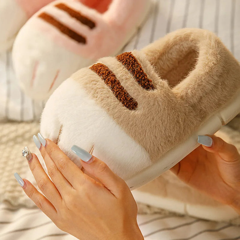 Plush Unisex Slippers For Kids - Cozy Cat Design, Plush Lining, Indoor Wear At Household