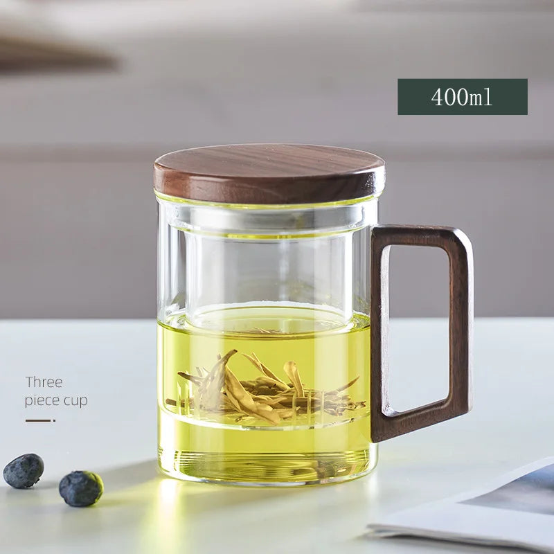 Glass Tea Cup With Wood Handle Heat Resistant Puer Filter Mug Kung Fu Tea Kit Fall 2025 Simple Brewing