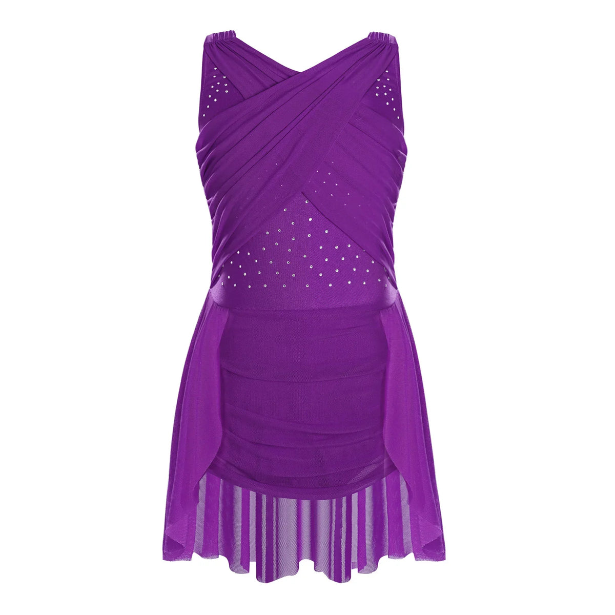 Light Girls' Leotard - Rhinestone Embellished, Mesh Skirt, Polyester/Nylon/Elastane, For Ballet, Gymnastics
