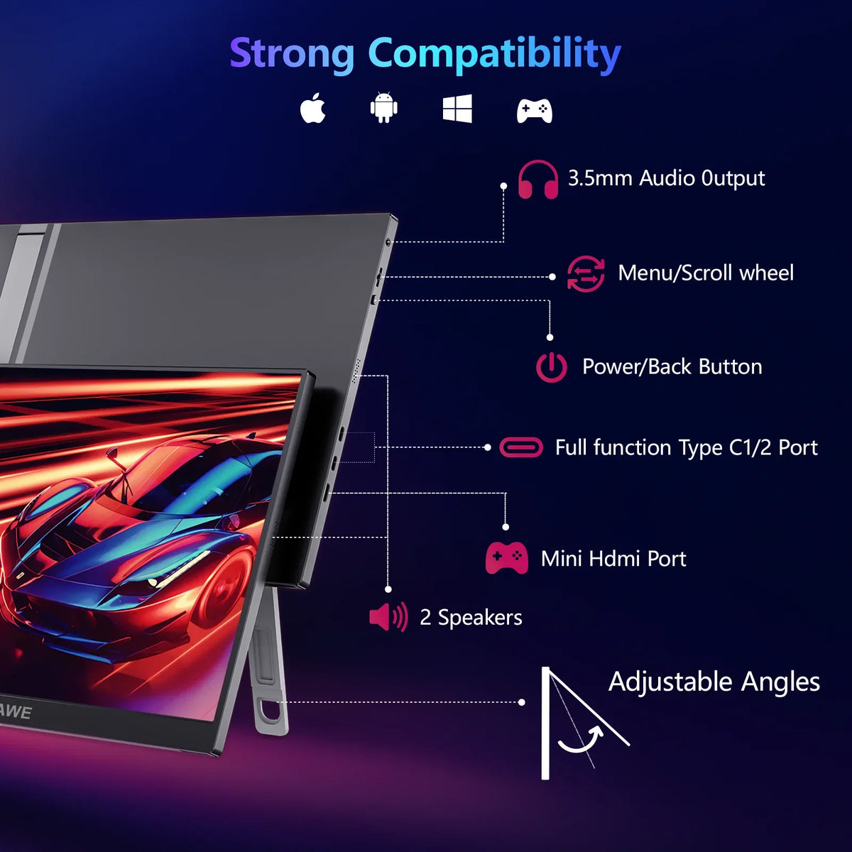 16 Inch 120Hz Travel-Friendly Monitor 1920x1200 HDR Holiday Gift