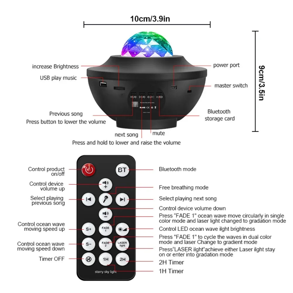 Starry Colorful Galaxy Projector Night Light Child Bluetooth Music Lamp Gift