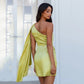 One-Shoulder Satin Women's Dress with Cape Sleeve, Elegant Formal Dress for Special Occasions-4