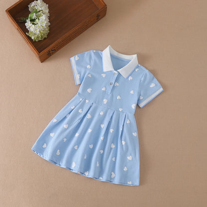 Light girls’ dress - polo collar, knee-length, cotton-elastane, for summer wear