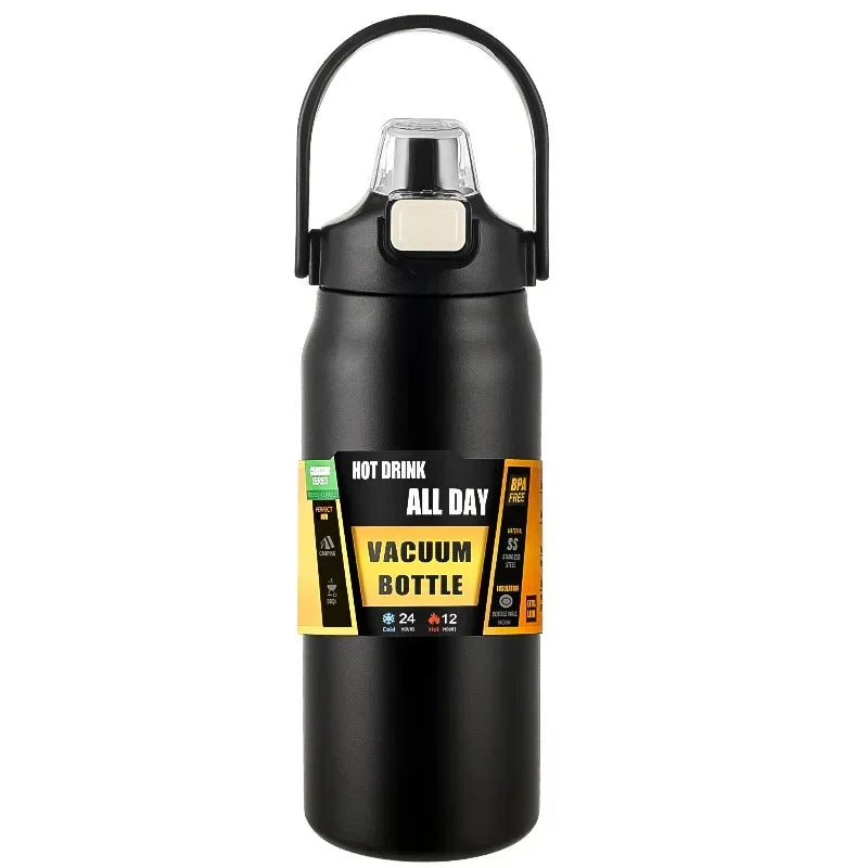 800ml Stainless Steel Thermos Mug - Travel-Friendly Vacuum Flask for Hot & Cold Drinks, Outdoor Sports Water Bottle with Straw