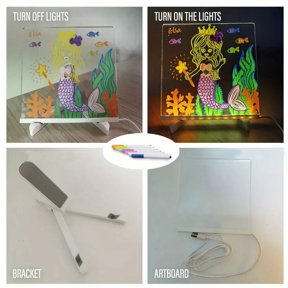 Bright LED Acrylic Message Board - Erasable USB Drawing Board for Kids, Great for Birthday Gifts & Bar Advertising