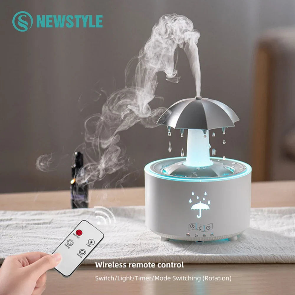 Rotating Umbrella Water Drop Humidifier with Night Lights, Essential Oil Aroma Diffuser for Household, Mute Spray, 300ML Capacity