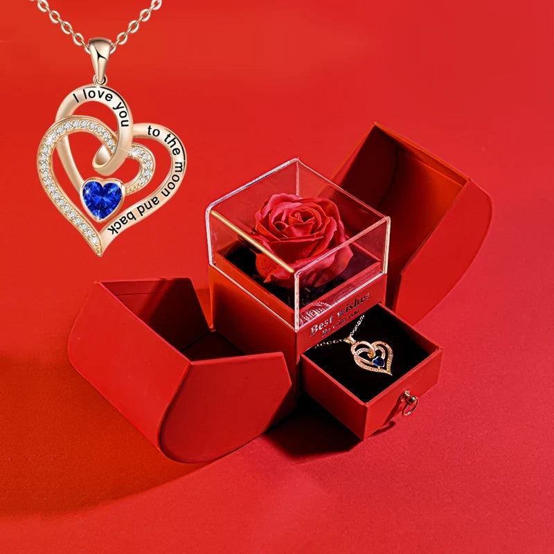 Rose Eternal Gift Box with Heart Necklace for Women - Birthday, Wedding Gifts for Mom, Girlfriend