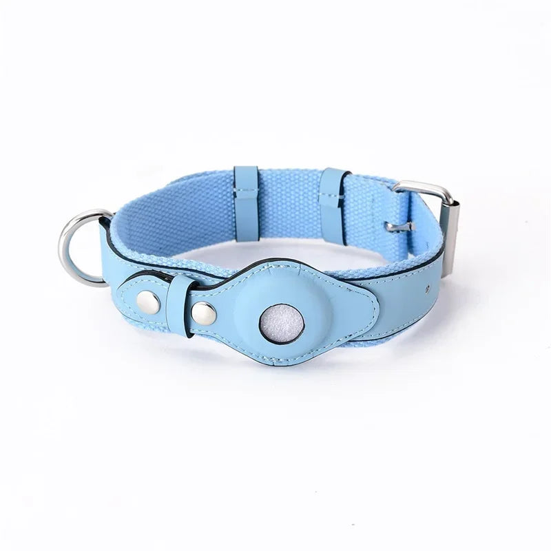 Leather Dog Collar Flexible Padded Pet Collar With AirTag Holder Deluxe Design All-Season Comfort Gift