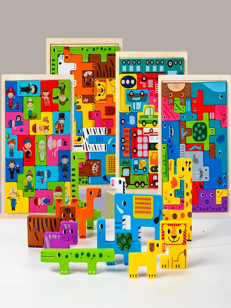 Animal Montessori Characters Wooden Transportation Puzzle Toy