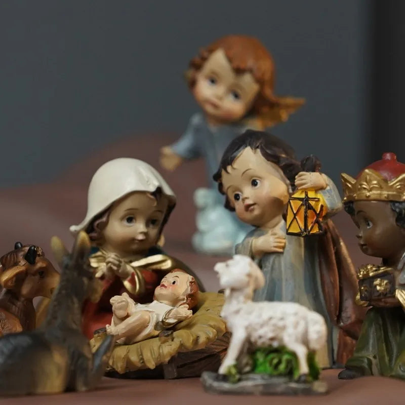 Nativity Kit 11-Piece Resin Catholic Figurines Christmas Decor Centerpiece Traditional Manger Scene Gift