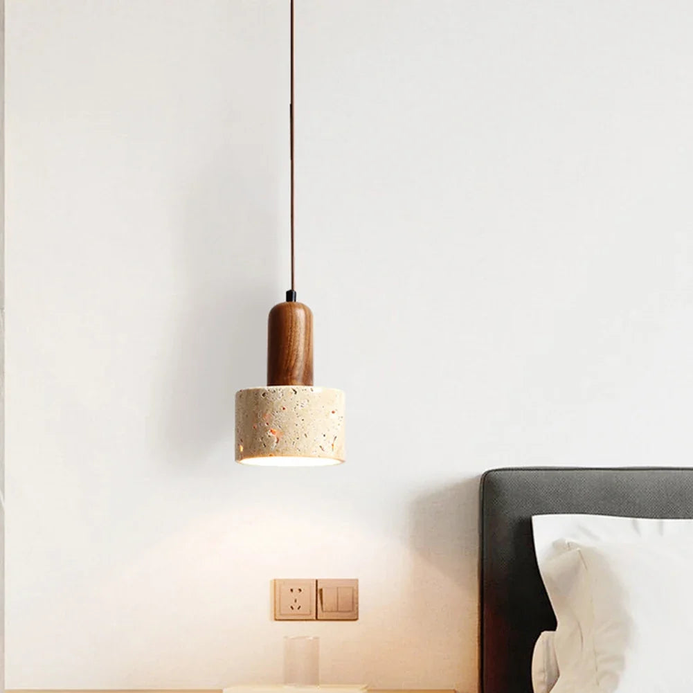 Japanese Japandi Pendant Light Wood And Travertine Bedside Lamp