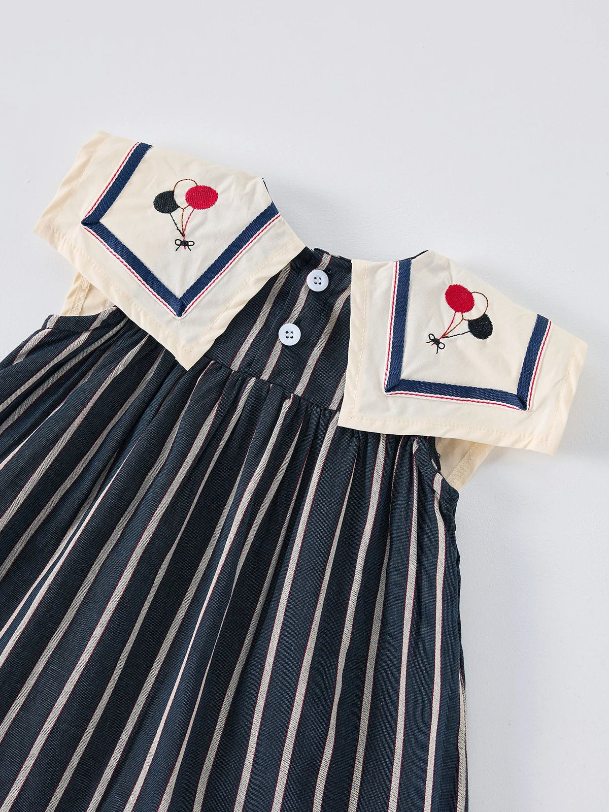 Light girls' dress - sailor collar, striped pleated skirt, cotton-elastane blend, summer casual