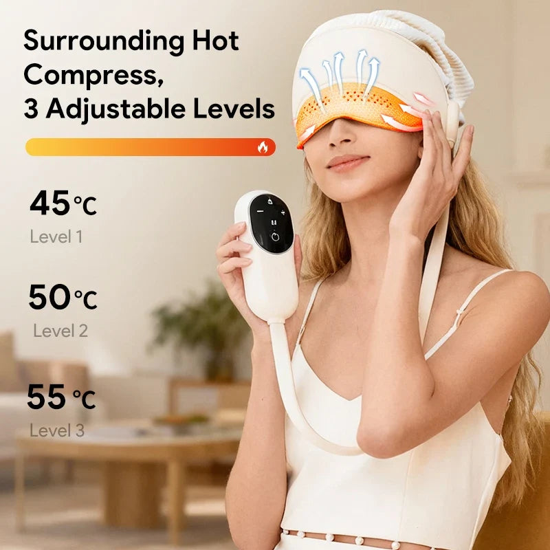 Stress Relief Sleep Aid 2026 – Graphene Heated Head Massager Air Pressure & Eye Compress