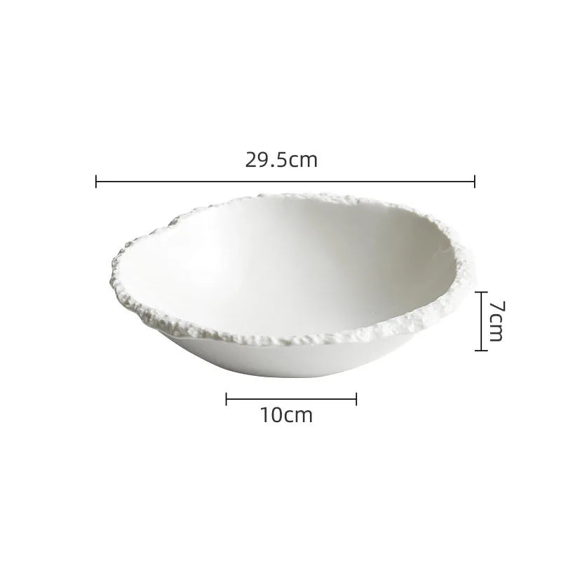 White Porcelain Rock Edge Soup Bowl Contemporary Tableware