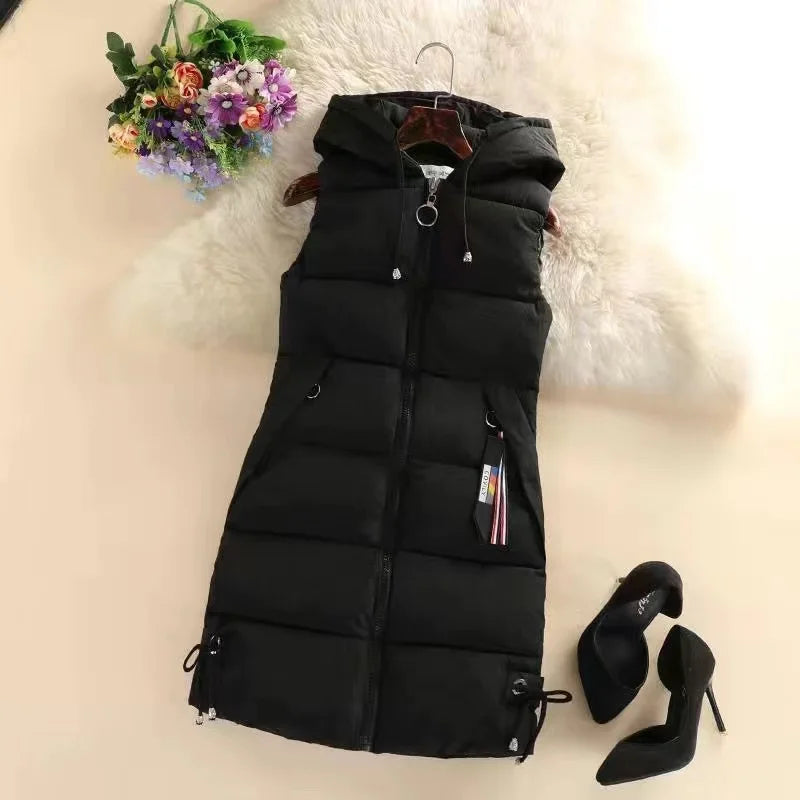 Long Quilted, Cotton Shell – Warm Cozy Women’s Puffer Vest
