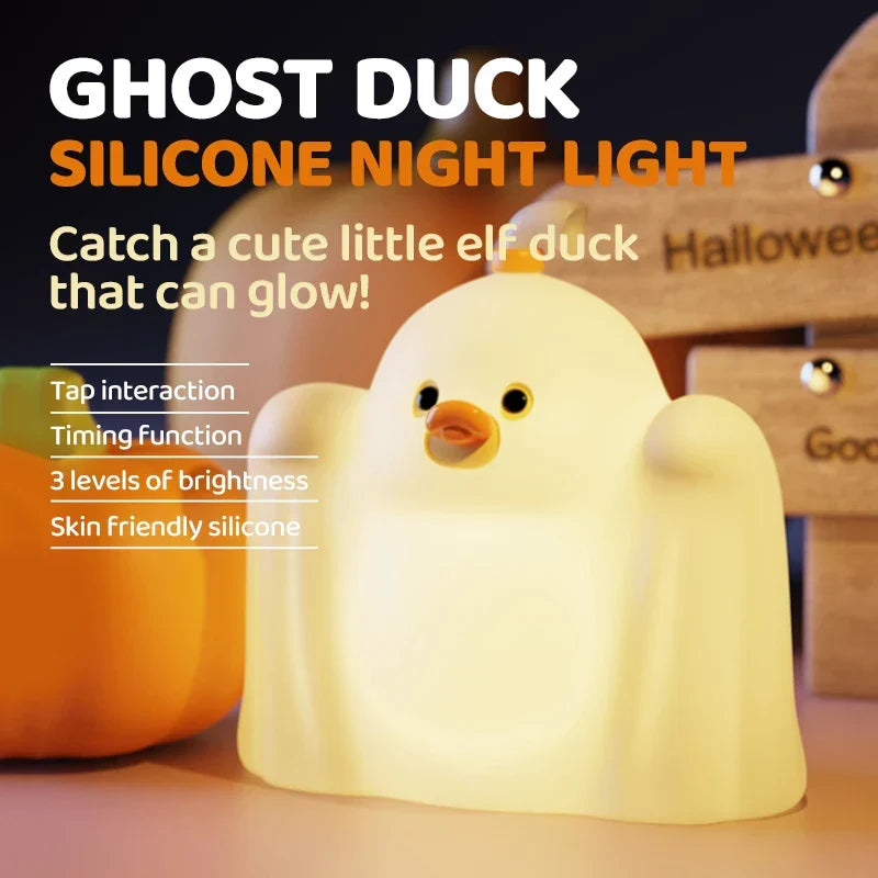 Halloween Night Light Silicone Cute Ghost Duck Pumpkin Lamp Halloween 2025 Nursery Battery-Powered Kid Safe Gift
