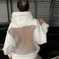 Relaxed Oversized Women’s Hooded Pullover - Boxy Hollow-Back Cut, Blended Fabric With Mesh Back, For Streetwear