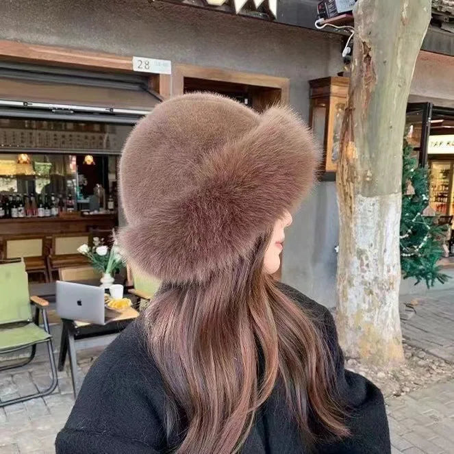 Women's Insulating Faux Fur Winter Hat - Rolled Brim, Plush
