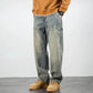 Men's Oversized Denim Jeans - Loose Straight Cut, Washed
