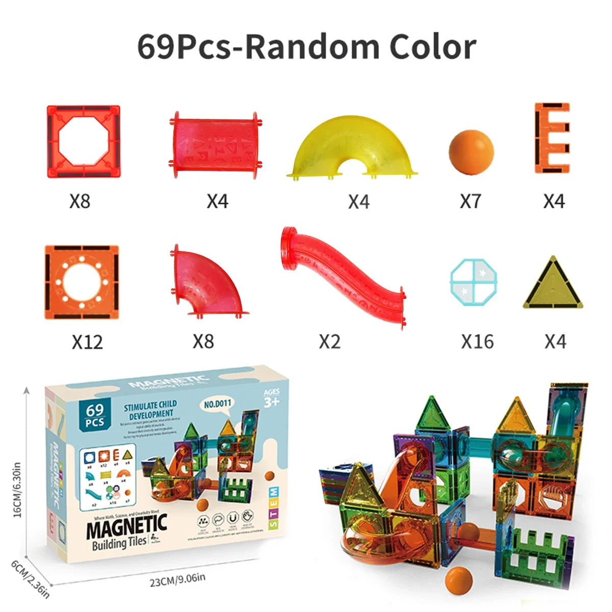 3D Magnetic Building Tiles for Kids - Clear STEM Educational Toys, Creative Marble Run Blocks Kit