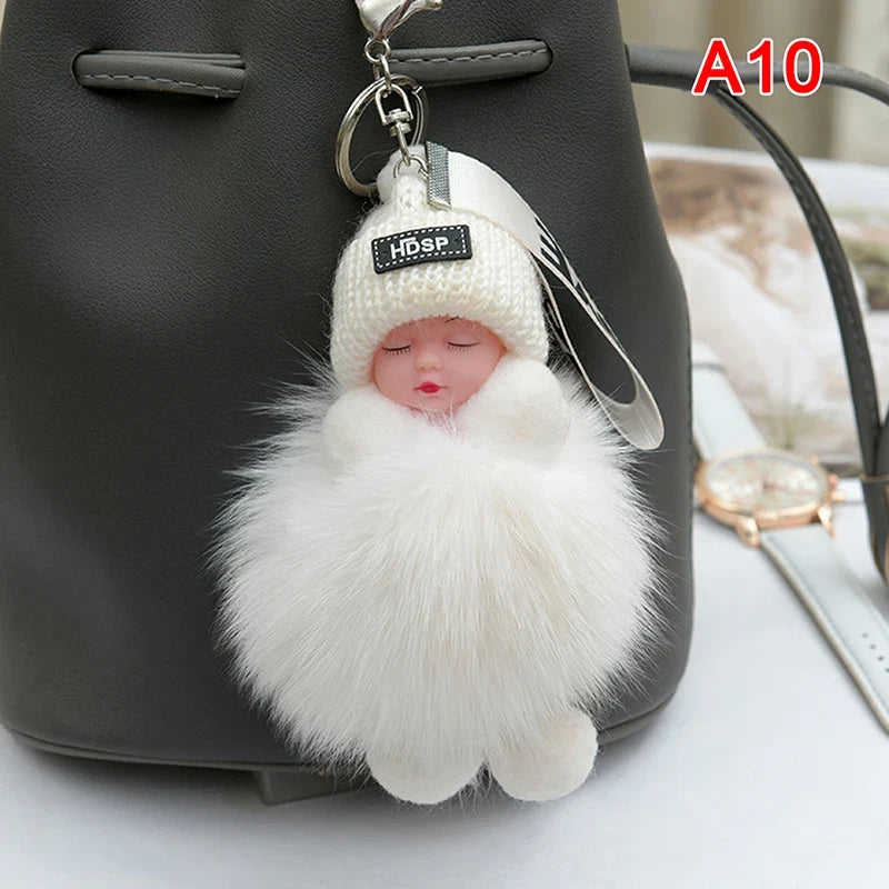 Sleeping Pompom Baby Keychain Plush Bag Charm Cute Gift