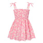 Plush girls' floral sundress - smocked bodice, polyester, for casual beach party
