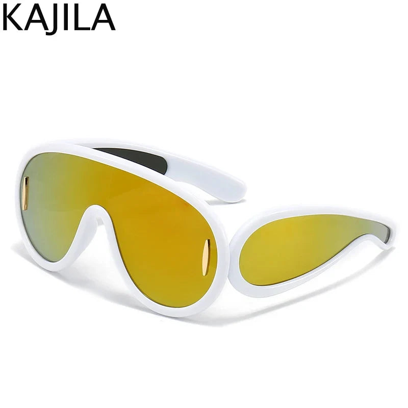 Sunglasses2026 Edition White Frame Oversized Wave Mask Goggles Y2K Punk Steampunk Eyewear TikTok Viral