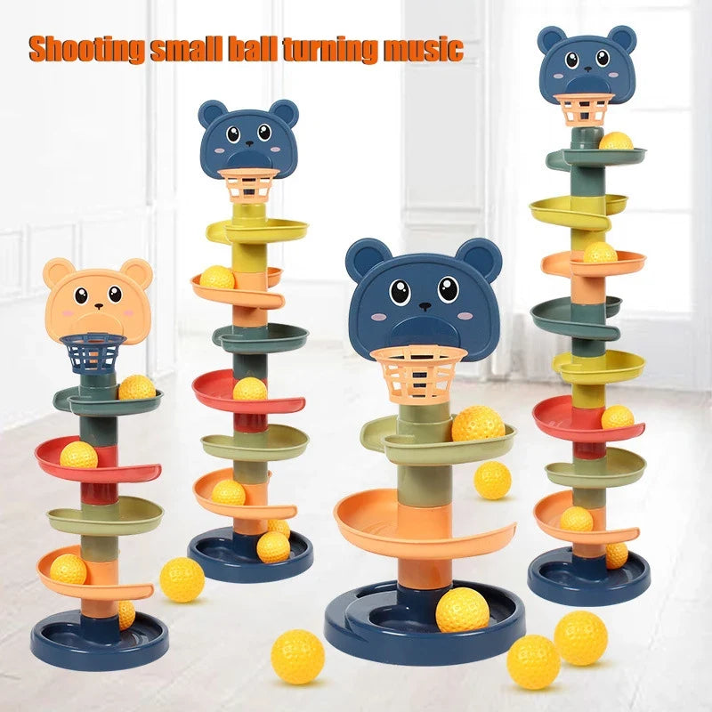 Rolling Montessori Ball Tower Toy - Educational Stacking Game for Infants, Finger Skill Development, Rotating Track Fun