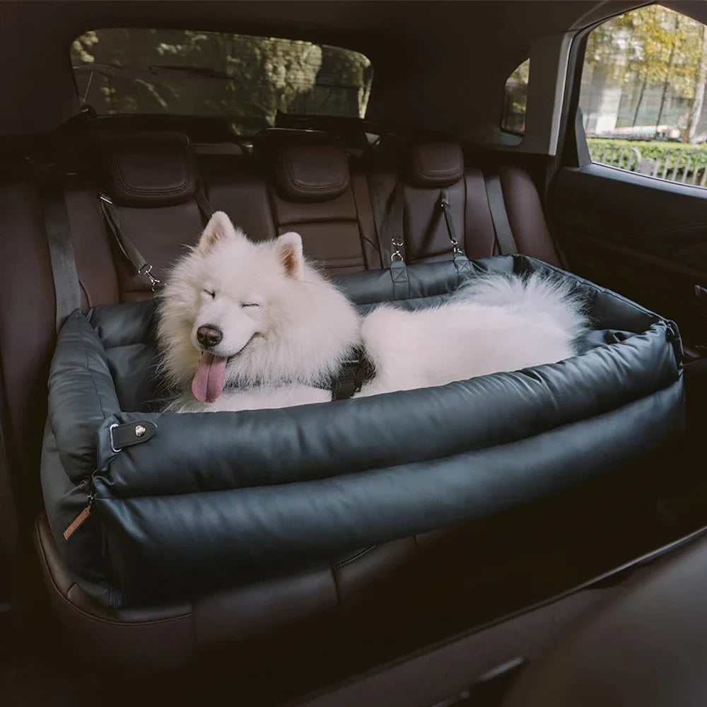 Pet Outing Lathe Deluxe Faux Leather Dog Car Seat - Travel-Friendly Booster Bed for Cats and Dogs