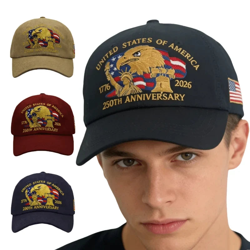 unisex Breathable baseball cap - curved-brim durable 250th-anniversary embroidery, polyester, outdoor wear