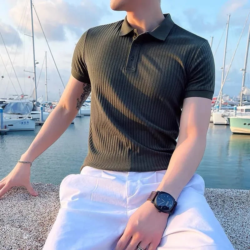 Variant image for Breathable Silk Mesh Mens Polo Shirt, Short Sleeve with Ribbed Collar, Lightweight and Stylish for Summer-1