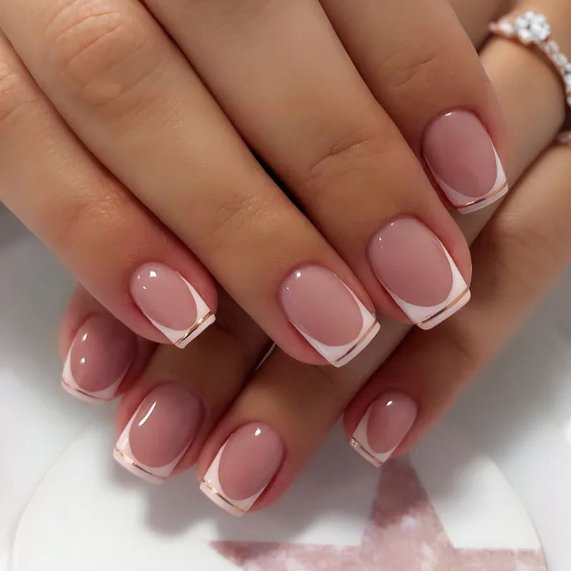 Press On Nails Short Square White Minimalist False Nail Tips Kit Spring 2026 Reusable