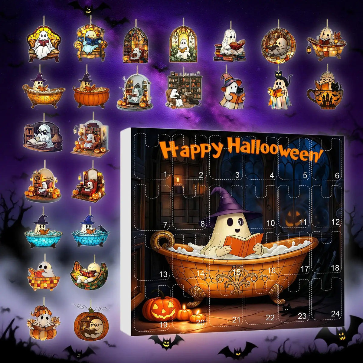 Countdown Halloween Calendar 24 Acrylic Ghosts Decor