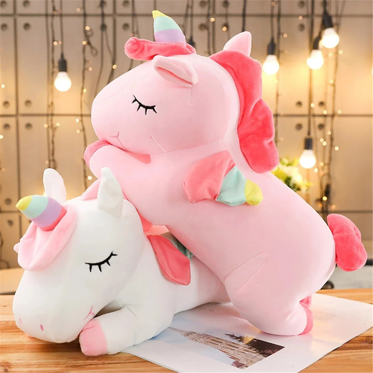 25CM Lying Unicorn Plush Toy - Plush Cute White Pink Horse for Kids Girls Birthday Gift