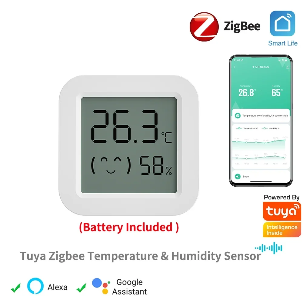 Tuya ZigBee Temperature Humidity Sensor with LCD Screen for Smart Household - Works with Alexa, Google Household, Smart Life App