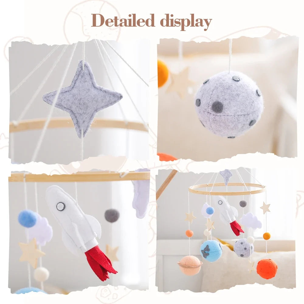 Rocket Wooden Crib Mobile Newborn Sensory Toys Soothing