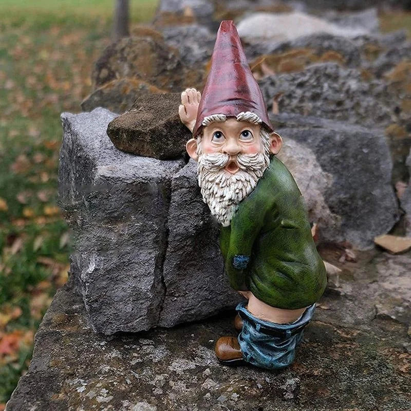 Gnome Garden Statue Urinating Outdoor Decor Christmas Holiday Garden Ornament Whimsical Gift Idea