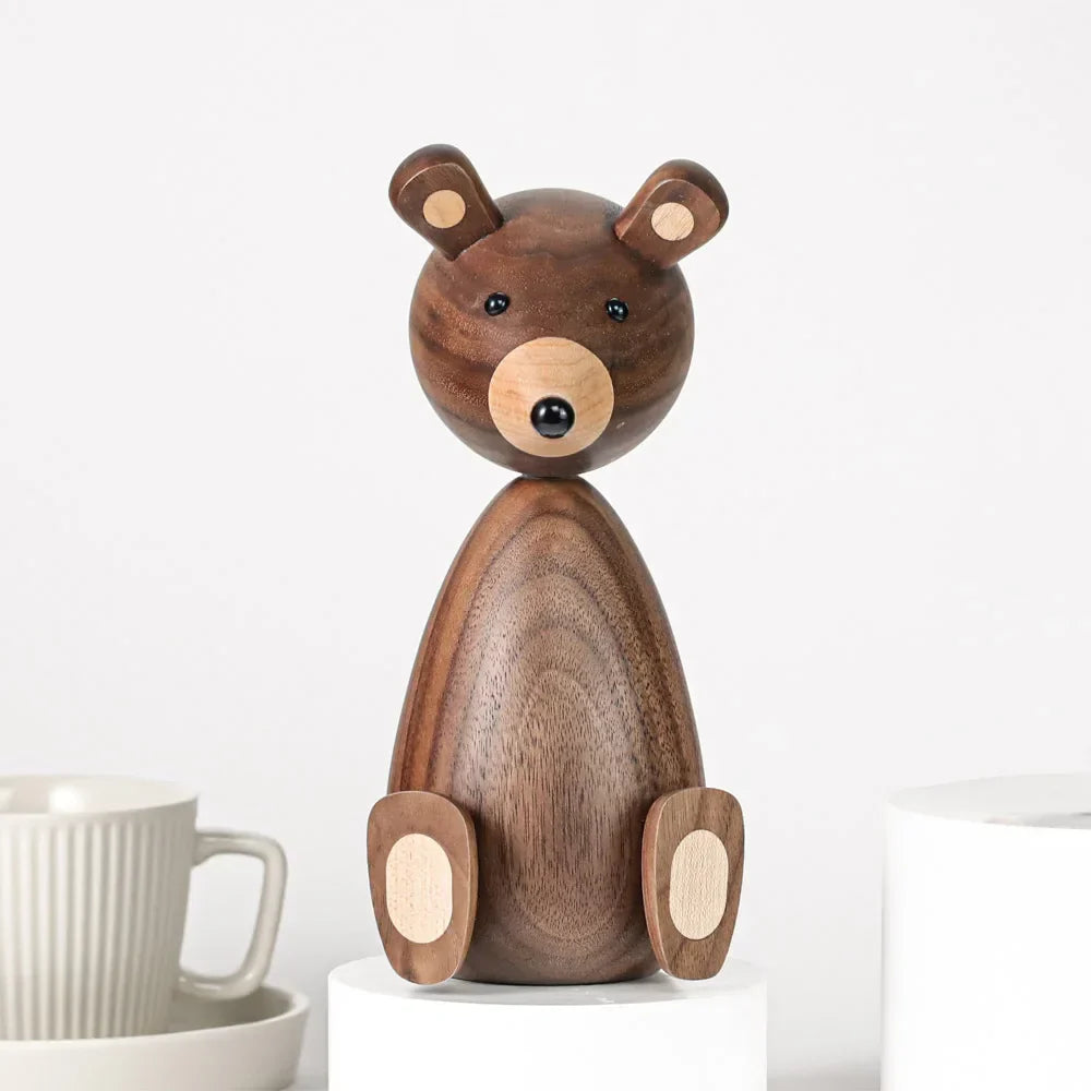 Wooden Bear Figurines Brown Scandinavian Decorative Sculptures Fall 2025 Cozy Shelf Mantel Accent Gift Idea