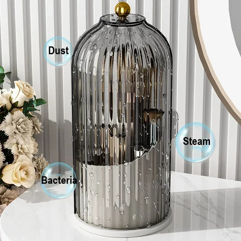 Cosmetic Rotatable Organiser - Transparent Dustproof Makeup Holder for Brushes & Lipsticks