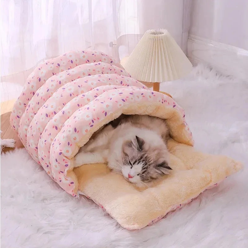 Cat Bed Cocoon Plush Coral Fleece Nest Indoor Winter 2025 Cozy Snuggly Warm Retreat For Cats
