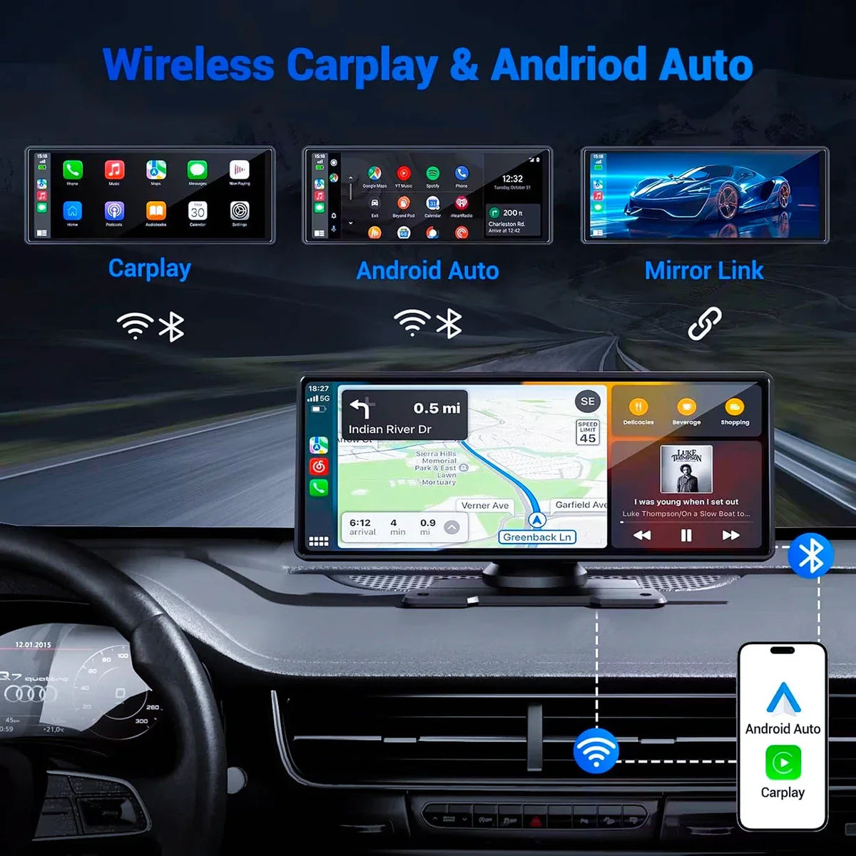 CarPlay2025 Edition Screen Universal Cordless CarPlay And Android Auto Car Stereo Head Unit With Mirror Cast WiFi Fall