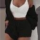 Fluffy Pajamas Kit for Women Plus Size Tank Top Shorts Winter Sleepwear