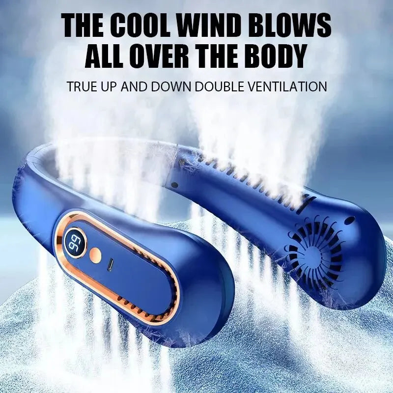 Neck Bladeless Fan Mini - Travel-Friendly USB Charging Silent Fan for Sports and Office with Digital Display and 5 Speed Options