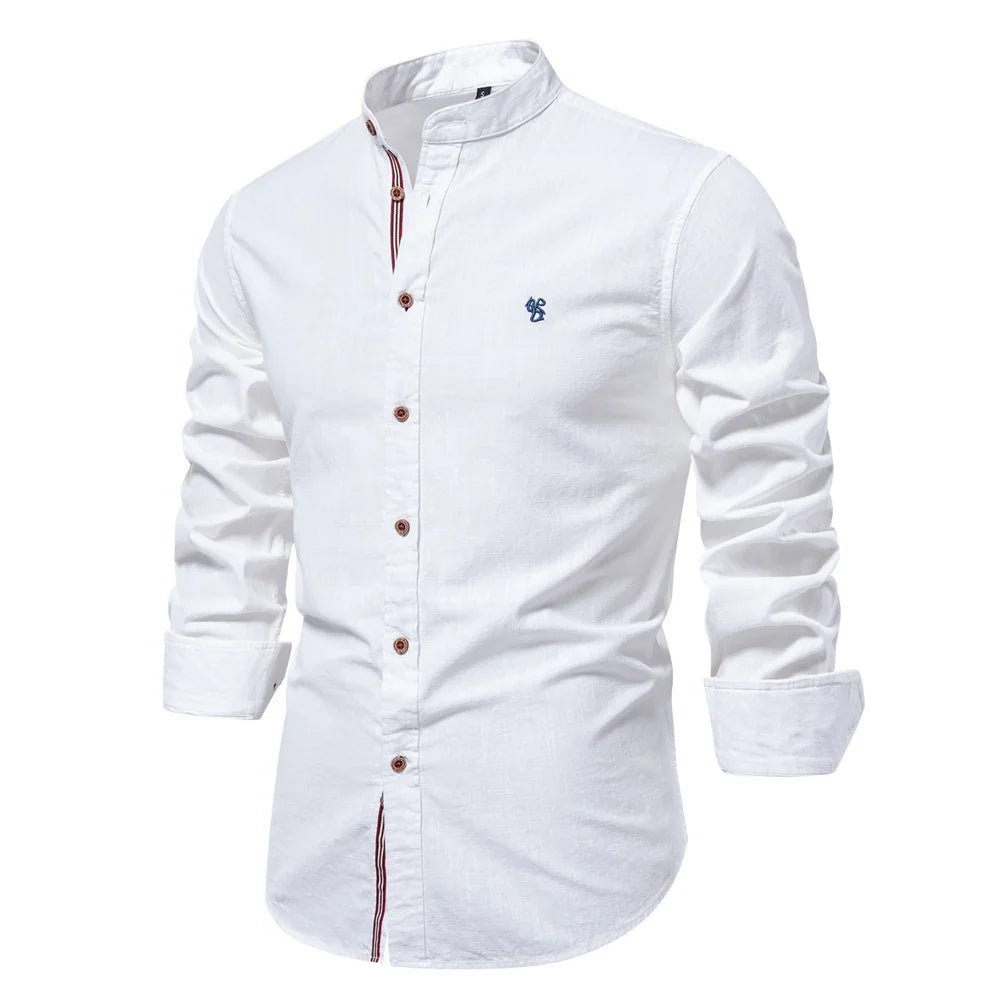 Long Cotton Sleeve Shirt for Men - Solid Color Casual Wear, High Quality