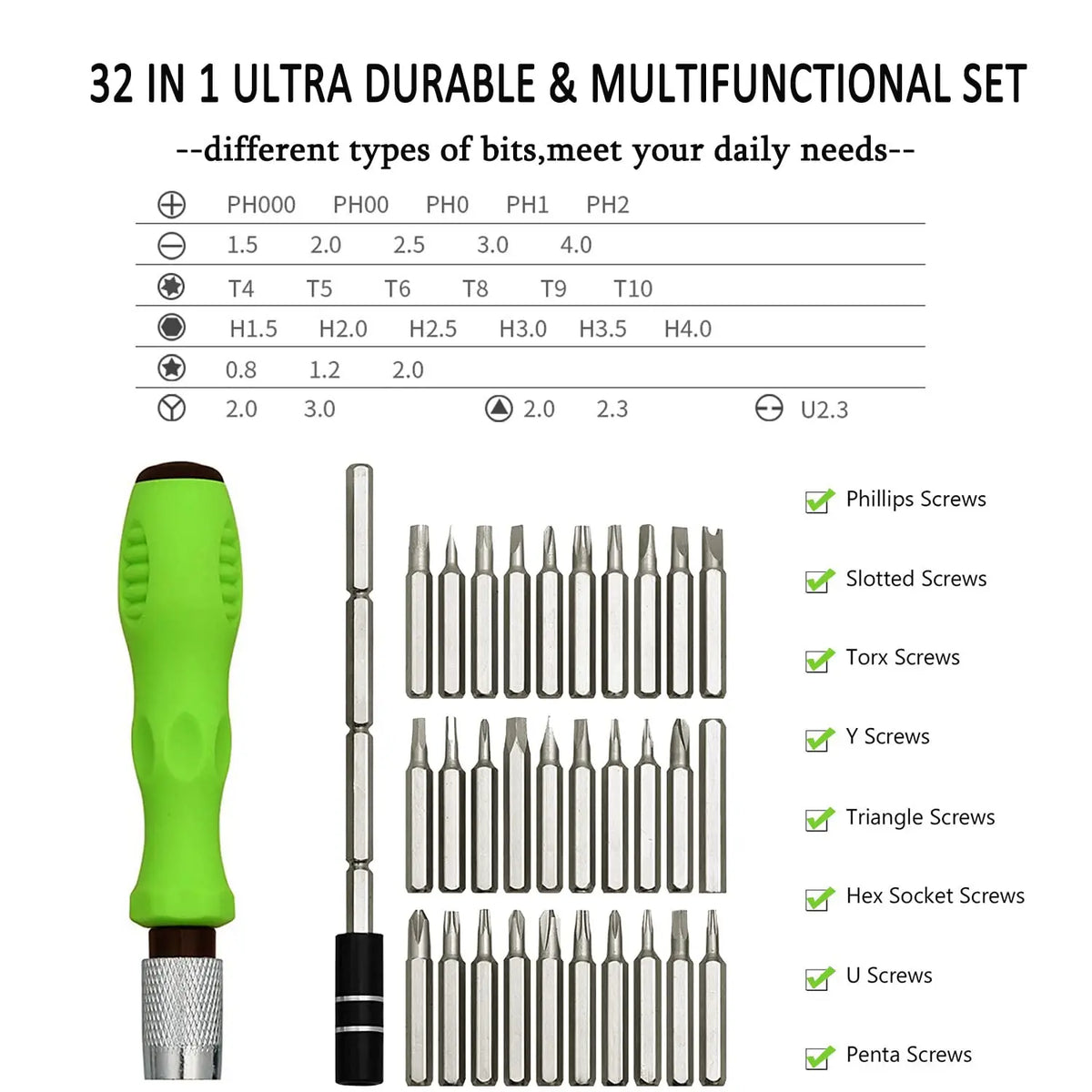 Screwdriver Kit Mini Device Kit Green Handle For DIY Household Repairs Fall 2025 TikTok Viral Gift