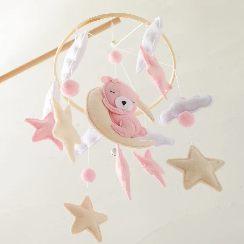 Crib Wooden Mobile Felt Bear Musical Newborn Sensory Toys