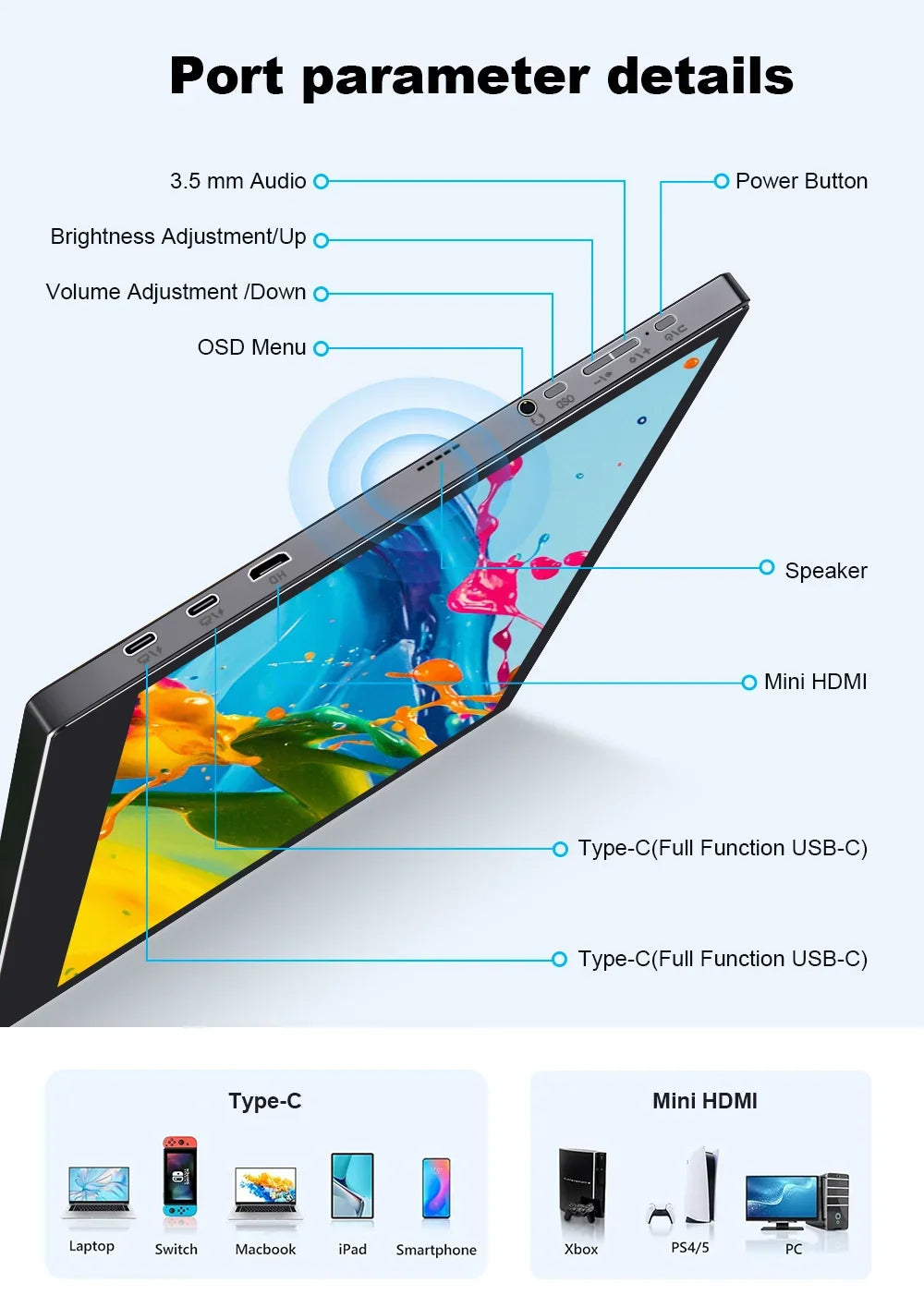 Travel-Friendly 15.6 Inch FHD IPS Gaming Monitor 3ms Speaker