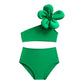 durable one-shoulder flower top, cotton-polyester, for beach days – Light girls’ bikini swimsuit set